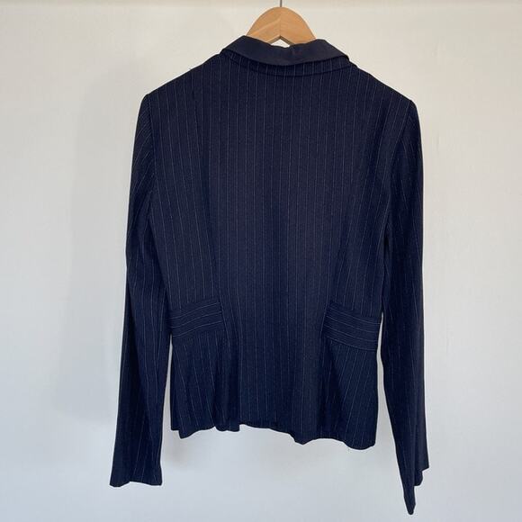 Vtg 90s Blue Pin Striped Fitted Blazer Jacket ALL THAT JAZZ Office Siren Sz 9/10 - Picture 4 of 8